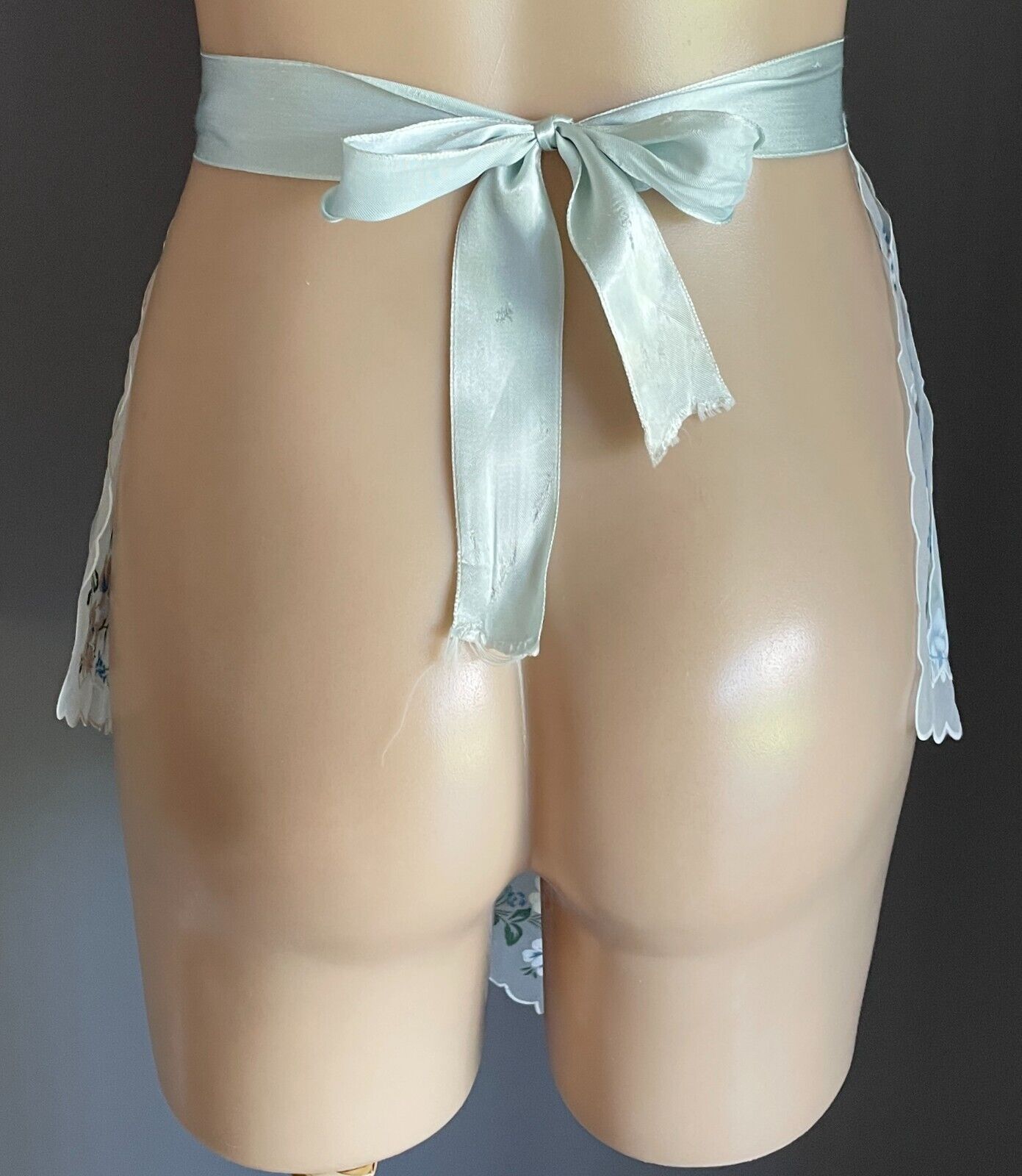 Vintage Kitchen Apron 1960's Light Blue Voile Satin Ribbon Tie Waist Tie Sz 6 10