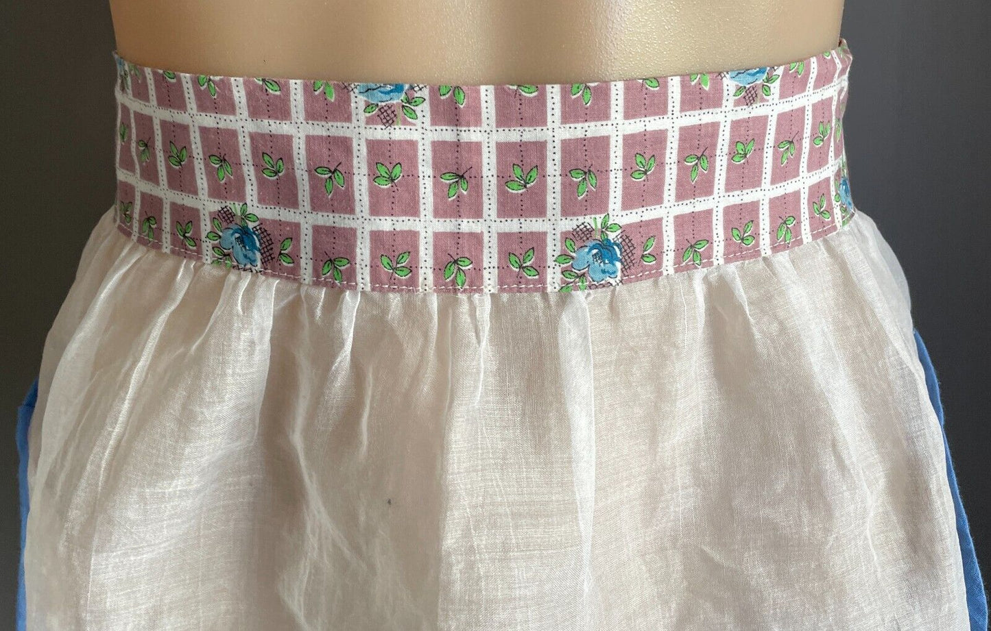 HALF APRON Vintage Retro Tulip Applique Multicolour Check Waist Tie Sz  8 10