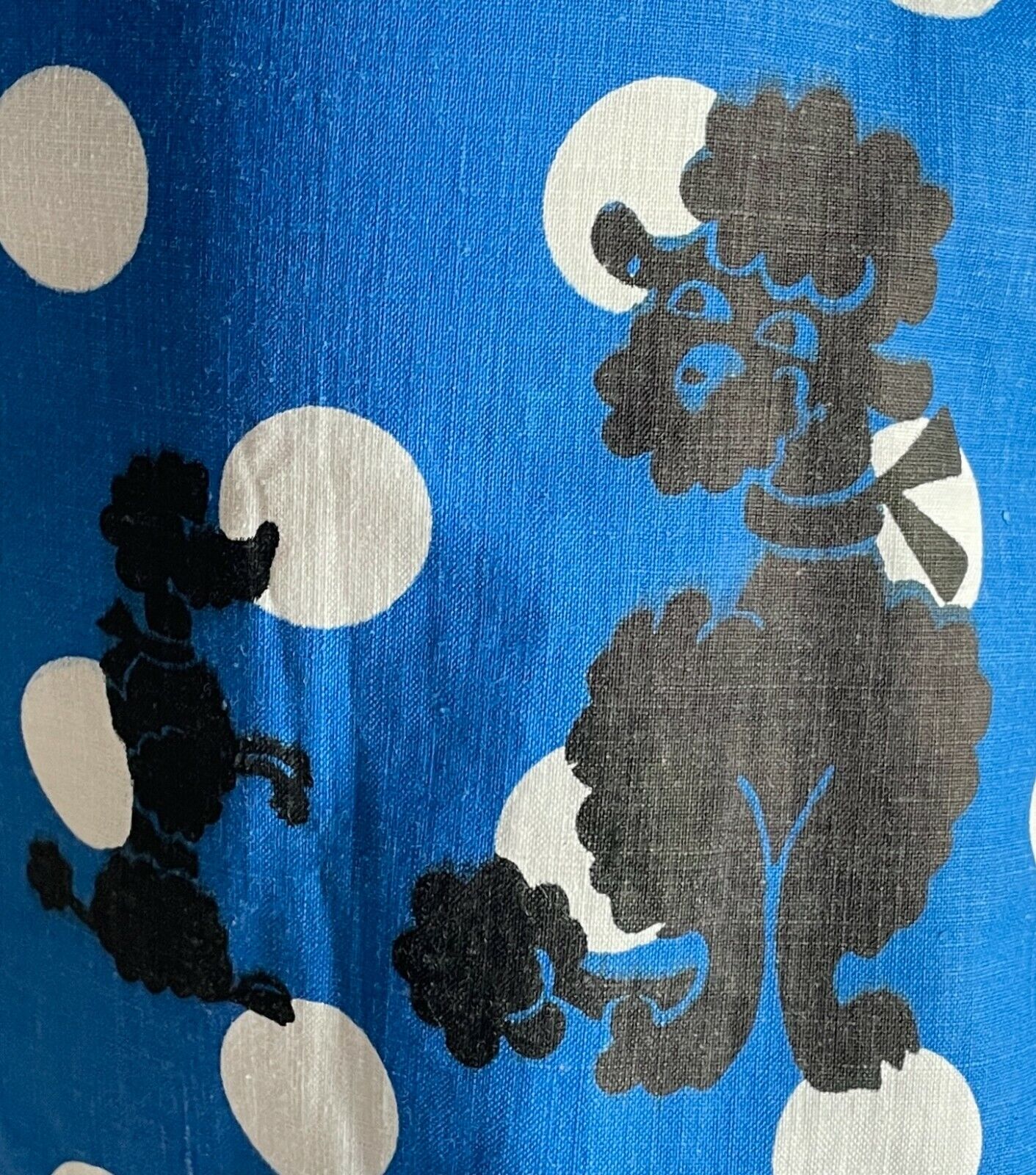HALF APRON Vintage 1950's Look Blue Polka Dot & Poodle Print Waist Tie Size 8 10