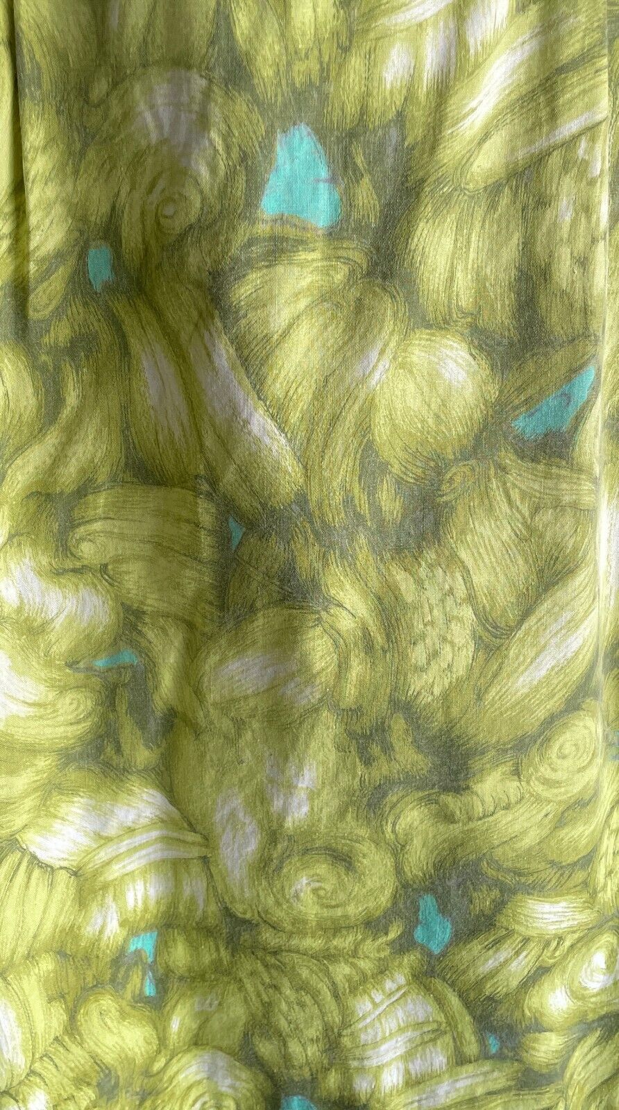 HALF APRON Vintage Green & White Print Waist Tie Print Size 10  14  Pocket