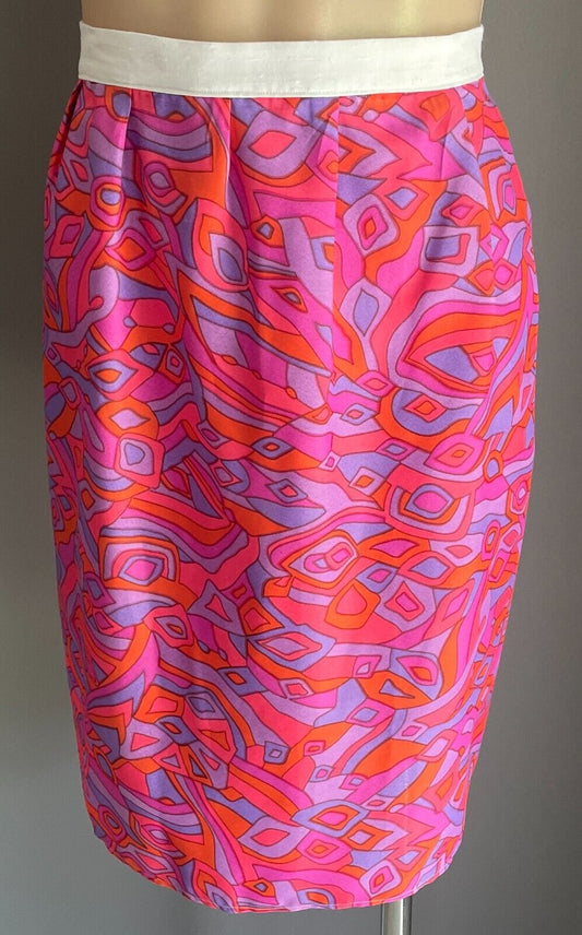HALF APRON Vintage Purple Orange Pink Neon Abstract Print Waist Tie Size 10 - 14