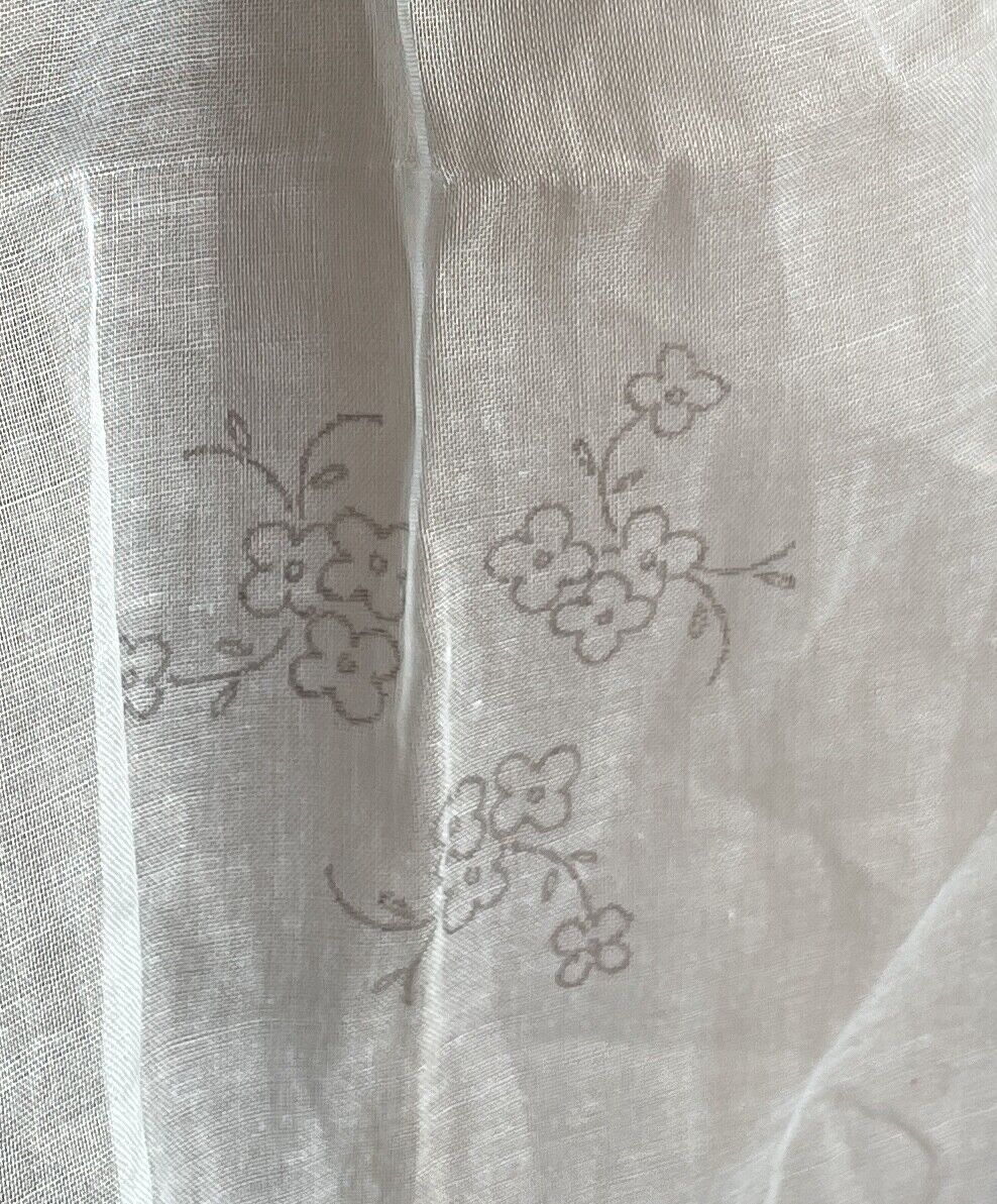 HALF APRON Vintage 1950's Blue Linen Voile Floral Trim Fabric Waist Tie Sz 8 10