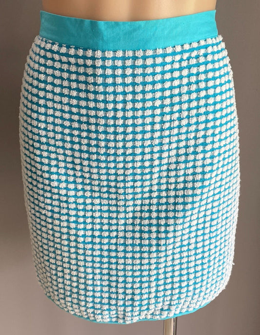 HALF APRON Vintage 1970's Blue & White Cotton Terry Towelling Sz 10 Cottagecore