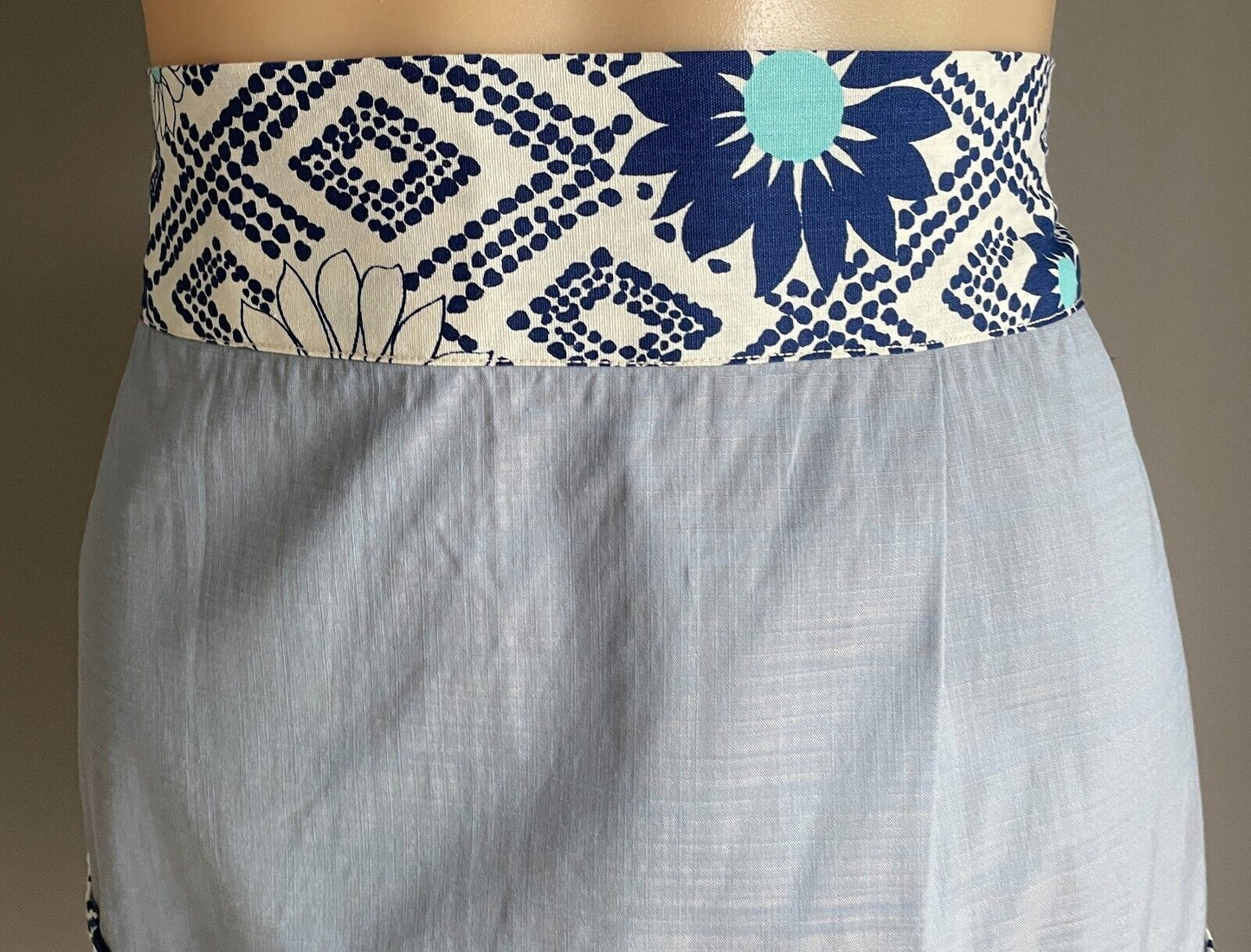 HALF APRON Vintage 1970's Blue White Cotton Waist Tie Sz 10 12 Housewife NEW NOS