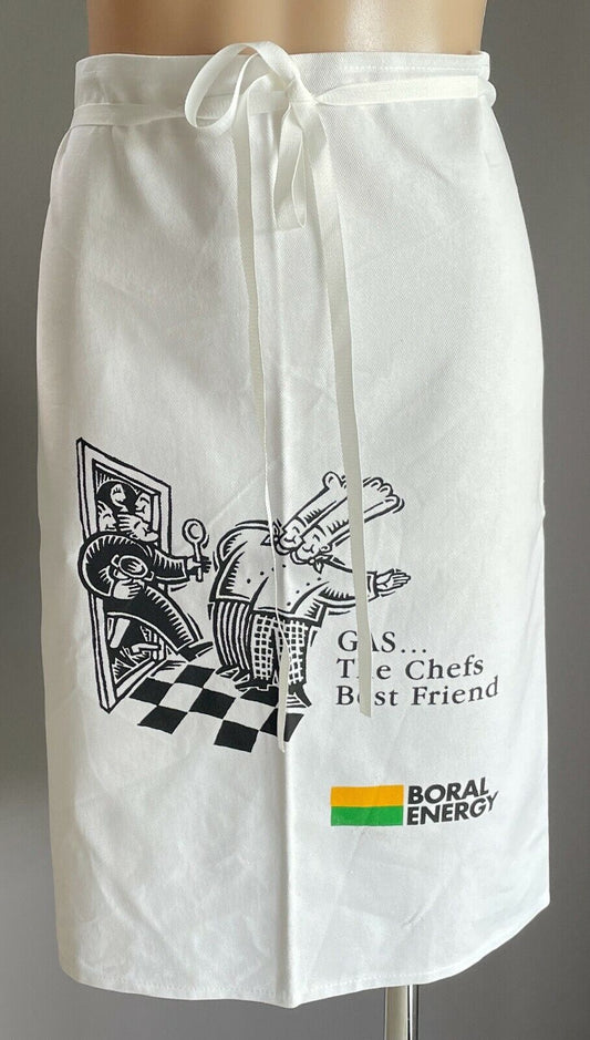 HALF APRON BORAL ENERGY Gas The Chefs Best Friend BBQ White Waist Gift NEW