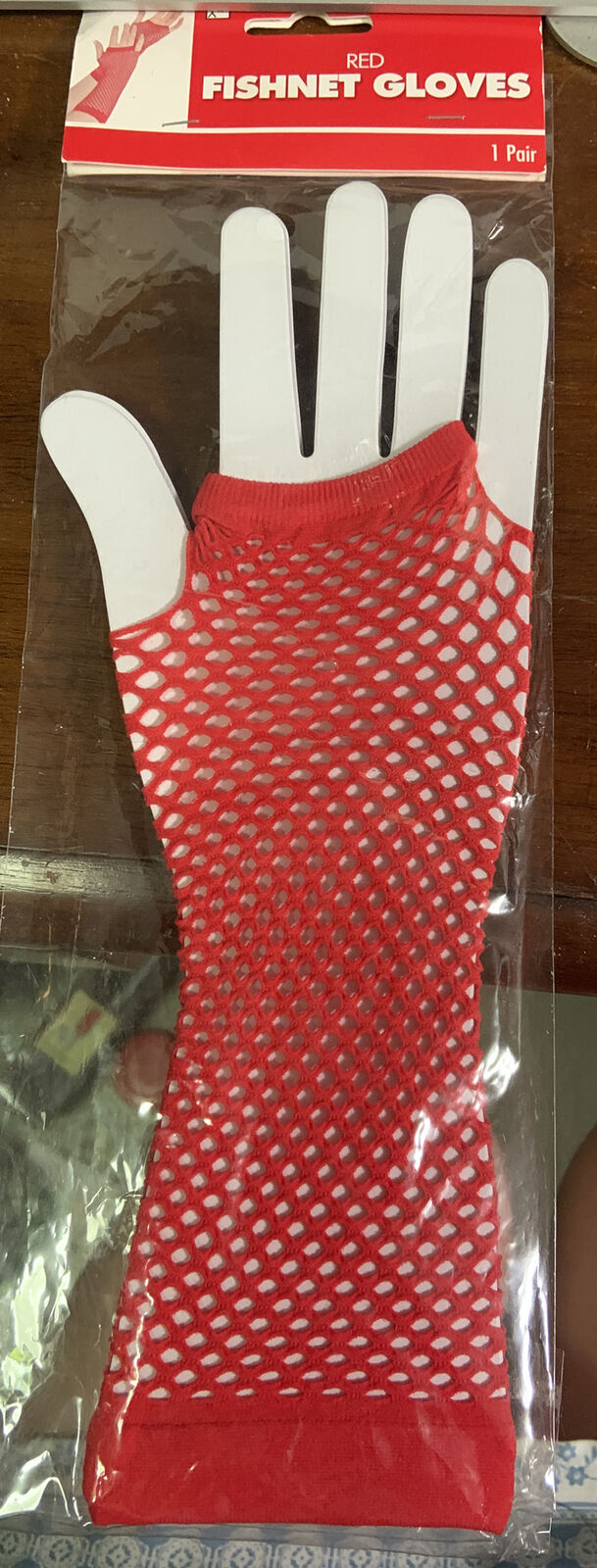 Red FISHNET GLOVES 1980’s Amscan Fingerless Punk Thick Cos Play  Mardi Gras NEW