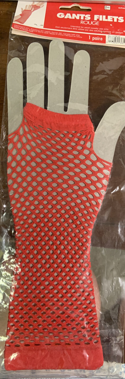 Red FISHNET GLOVES 1980’s Amscan Fingerless Punk Thick Cos Play  Mardi Gras NEW