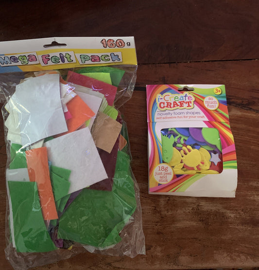 New 2 Packs Fabric Felt Pieces DIY Crafts Mixed Colour + Novelty Foam Shapes