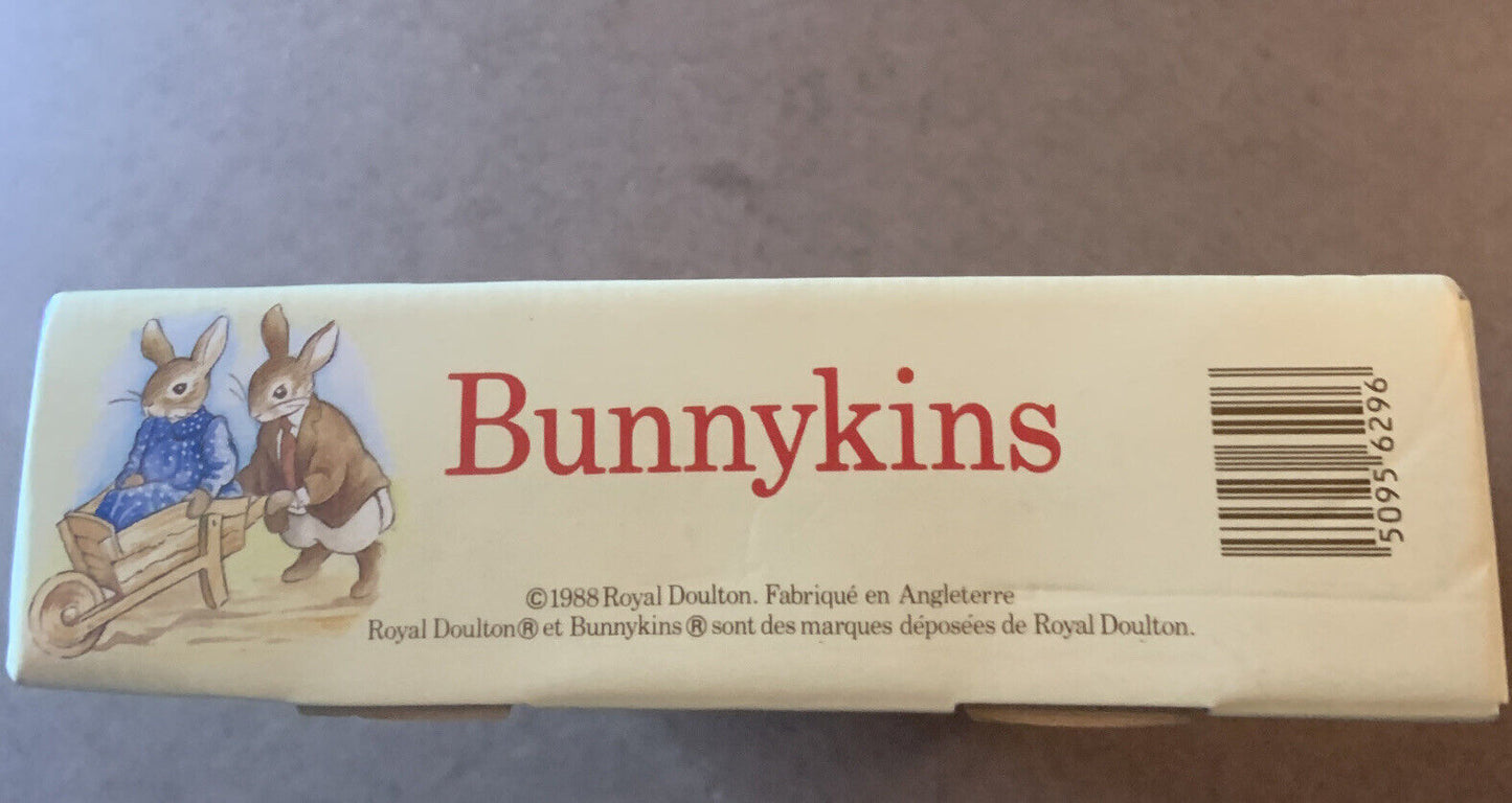ROYAL DOULTON BUNNYKINS  Nursery Set Baby Plate & Spoon Box See Saw 1988 NEW
