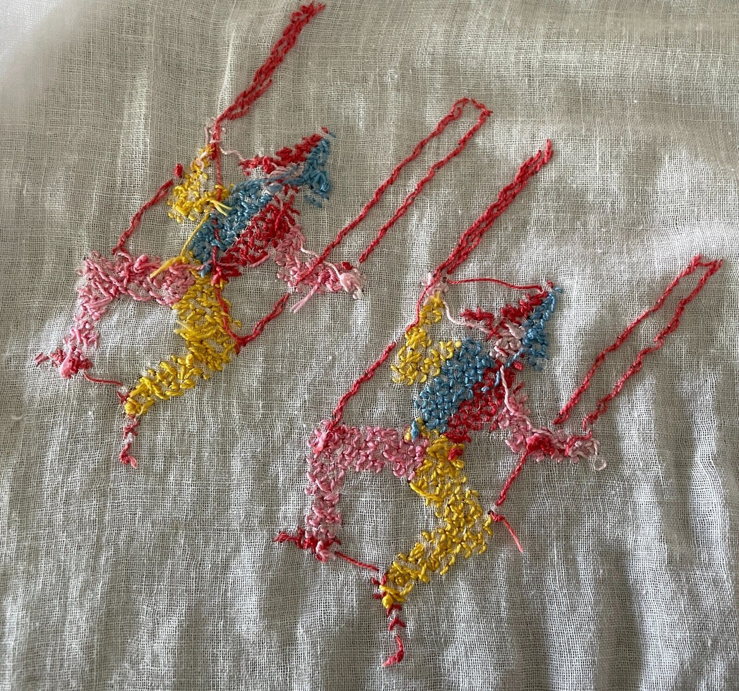 BABY WRAP White Muslin Hand Embroidered Marionette Clown Motif 93 x 86cm Vintage