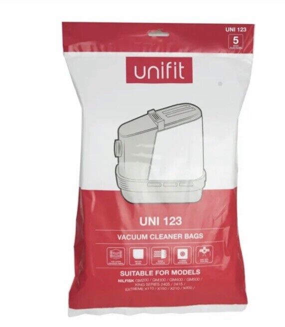 4 Pk UNI 123 NILFISK Vacuum Cleaner Bags Heavy Duty Cardboard Collar Opened NEW