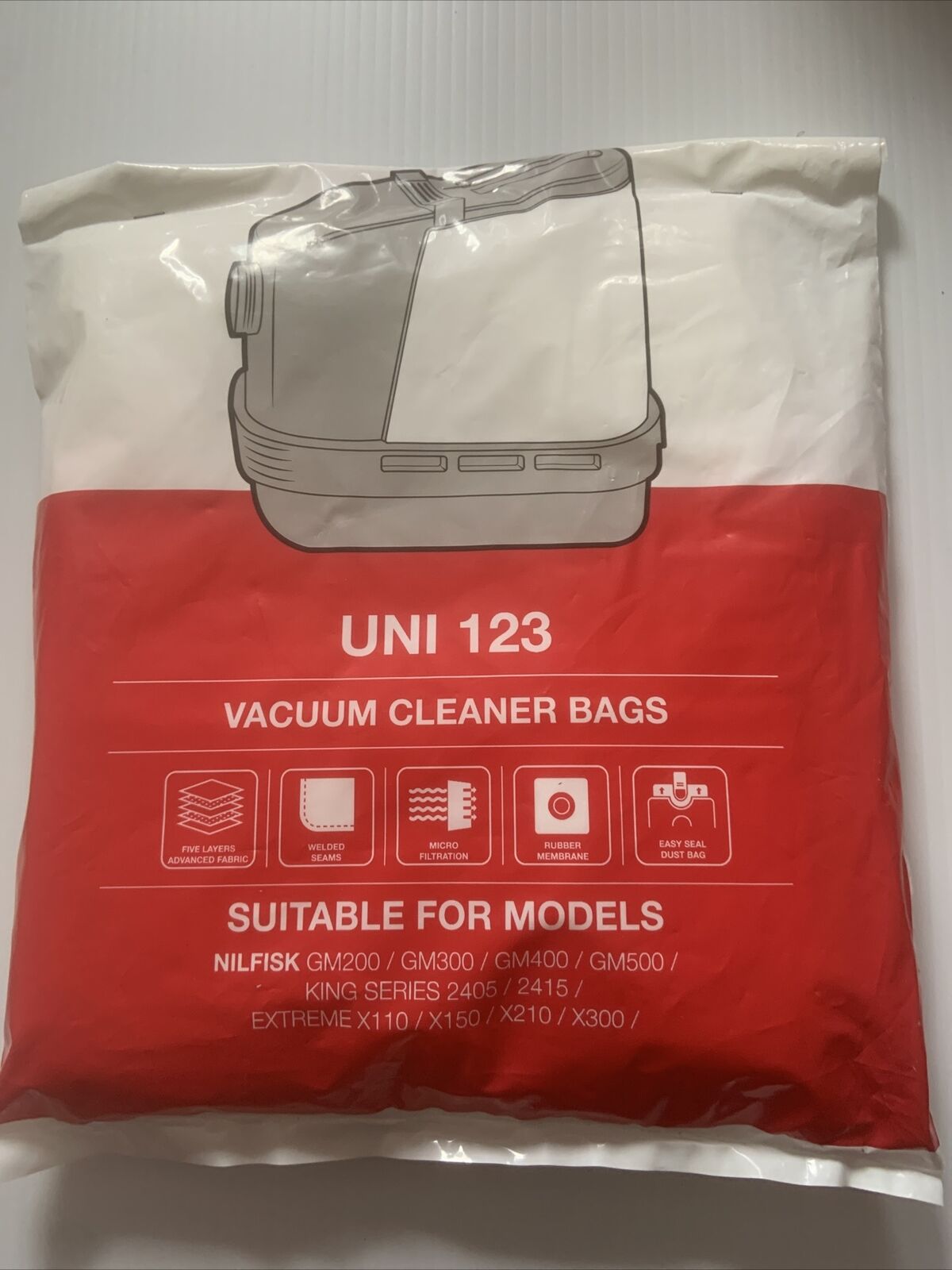 4 Pk UNI 123 NILFISK Vacuum Cleaner Bags Heavy Duty Cardboard Collar Opened NEW