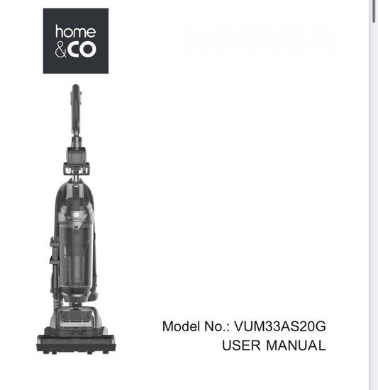 User Manual Guide for Home & Co VUM33AS20G Upright VACUUM CLEANER NEW