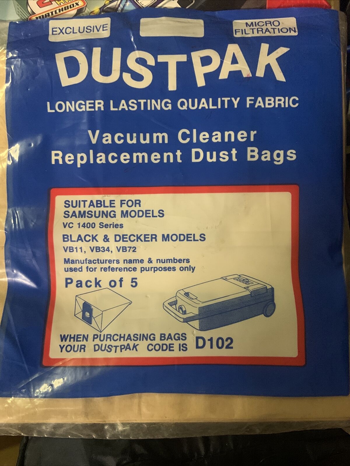 Dustpak ELECTROLUX D102 Vacuum Cleaner Replacement Dust Bags D07 Z355 Z38T D720