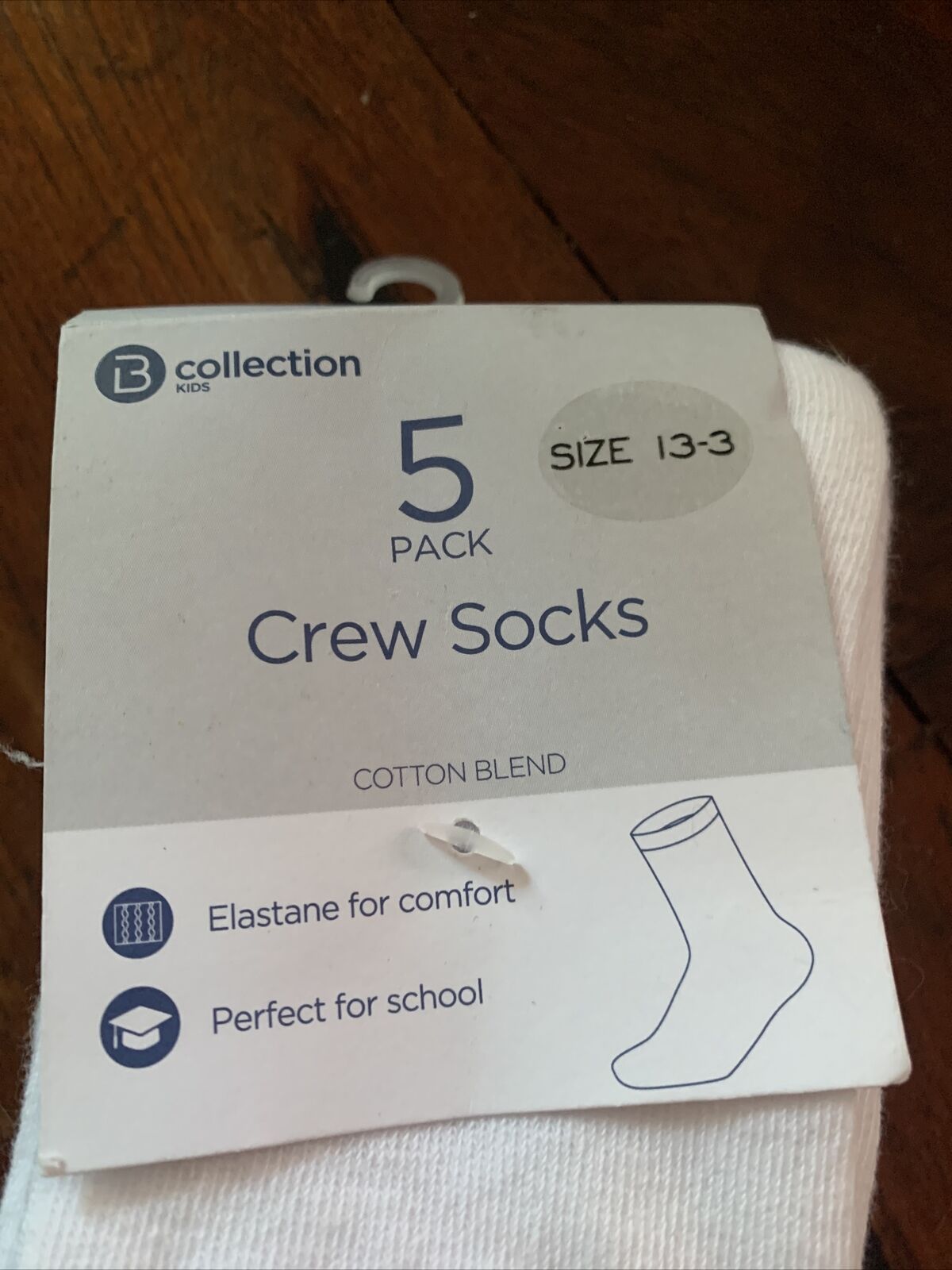 New B COLLECTION 5 Pack White CREW SOCKS Kids Size 13-3 School Cotton Blend