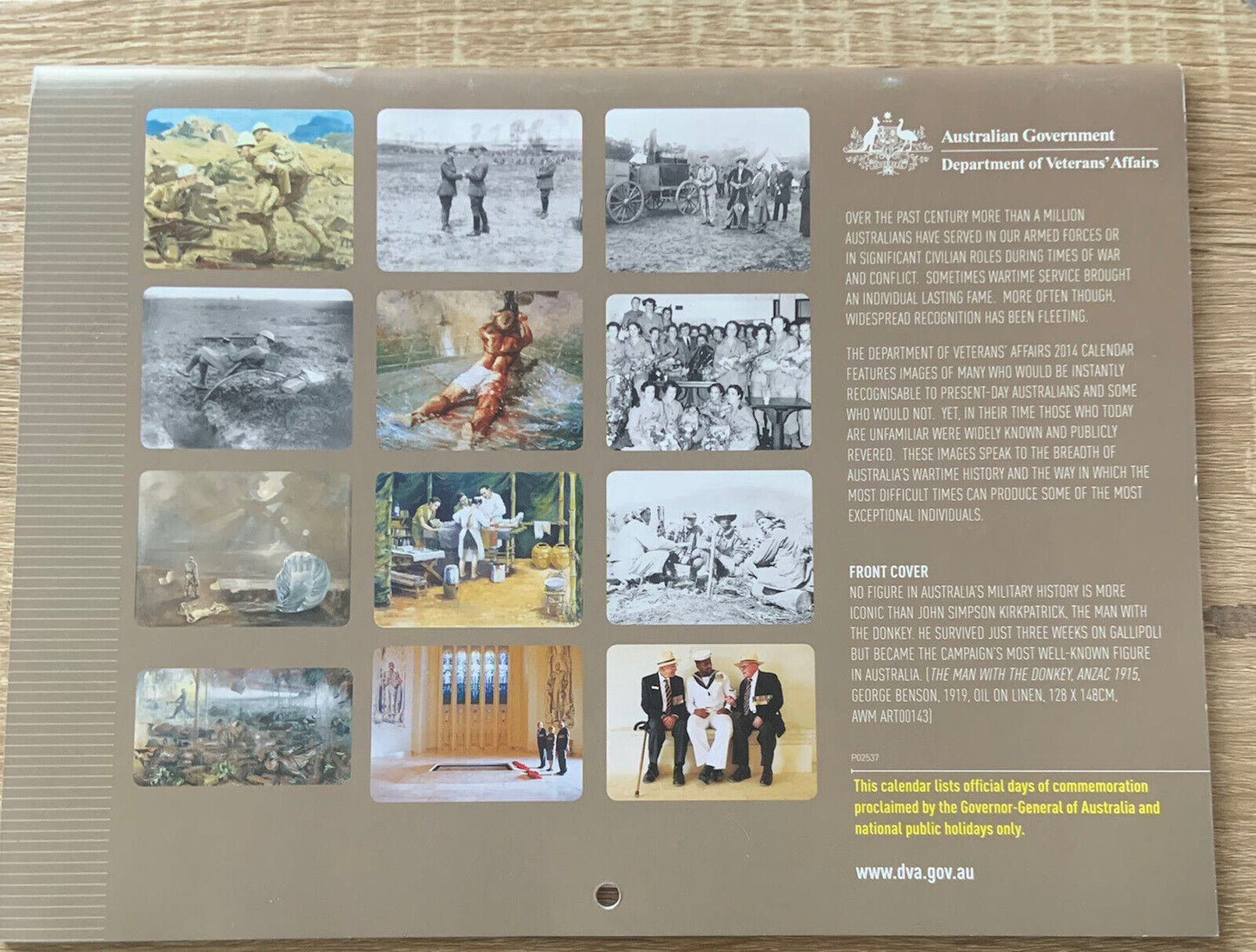 2014 ANZACS Wall Calendar Iconic Wartime Australians Dept of Veteran Affairs NEW