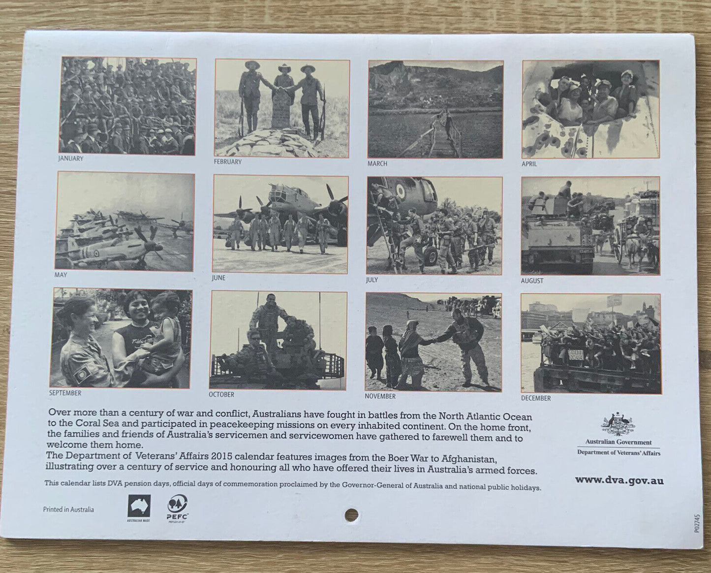 2015 ANZACS Wall Calendar Over a Century of Service Dept of Veteran Affairs NEW