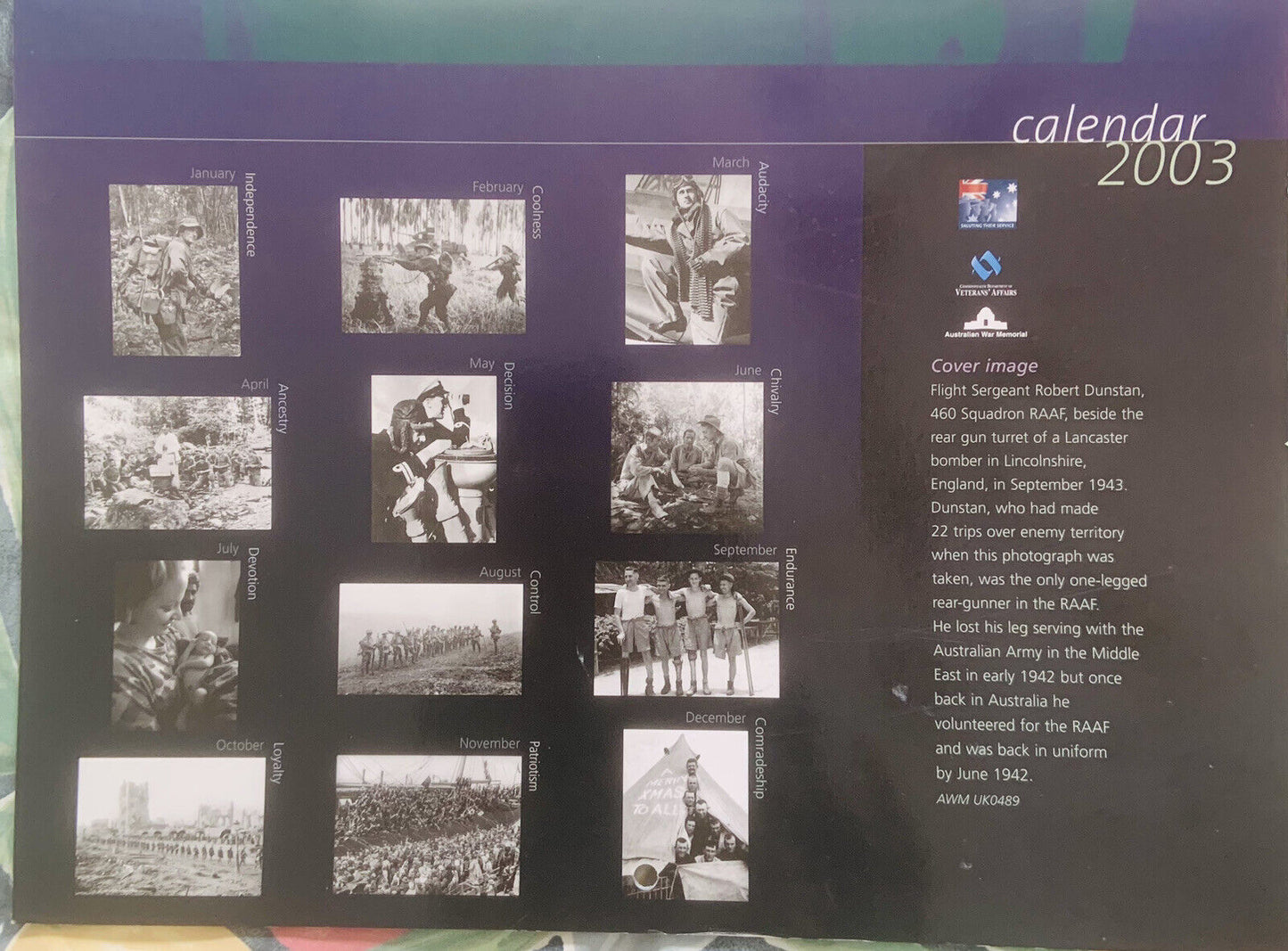 2003 Wall Calendar Saluting Australian Govt Department Of War Veterans NEW
