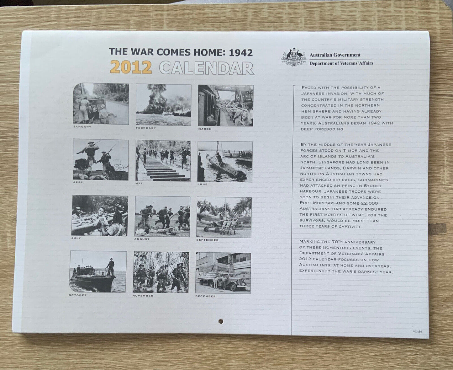 2012 Wall Calendar THE WAR COMES HOME 1942 Dept of Veteran Affairs ANZACS NEW