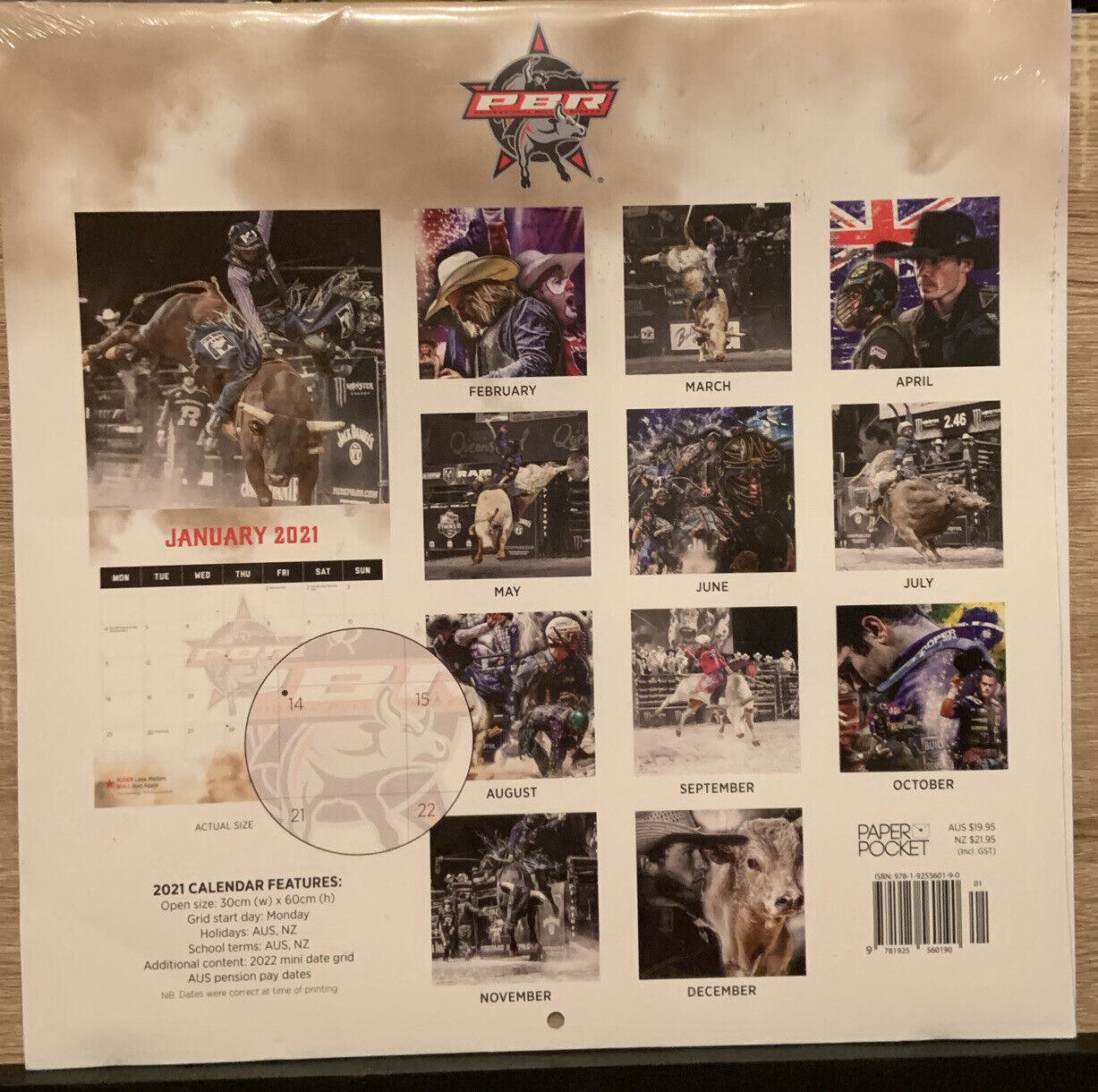 2021 PBR Professional Bull Riding 30Cm Sq Wall Calendar Paper Pocket Rodeo NEW