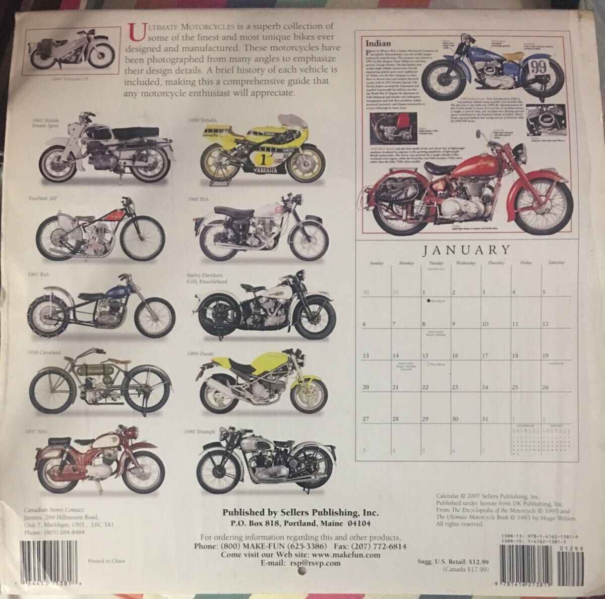 Wall Calendar 2008 Ultimate Motorcycle by Sellers Publishing Motorbike Pics NEW
