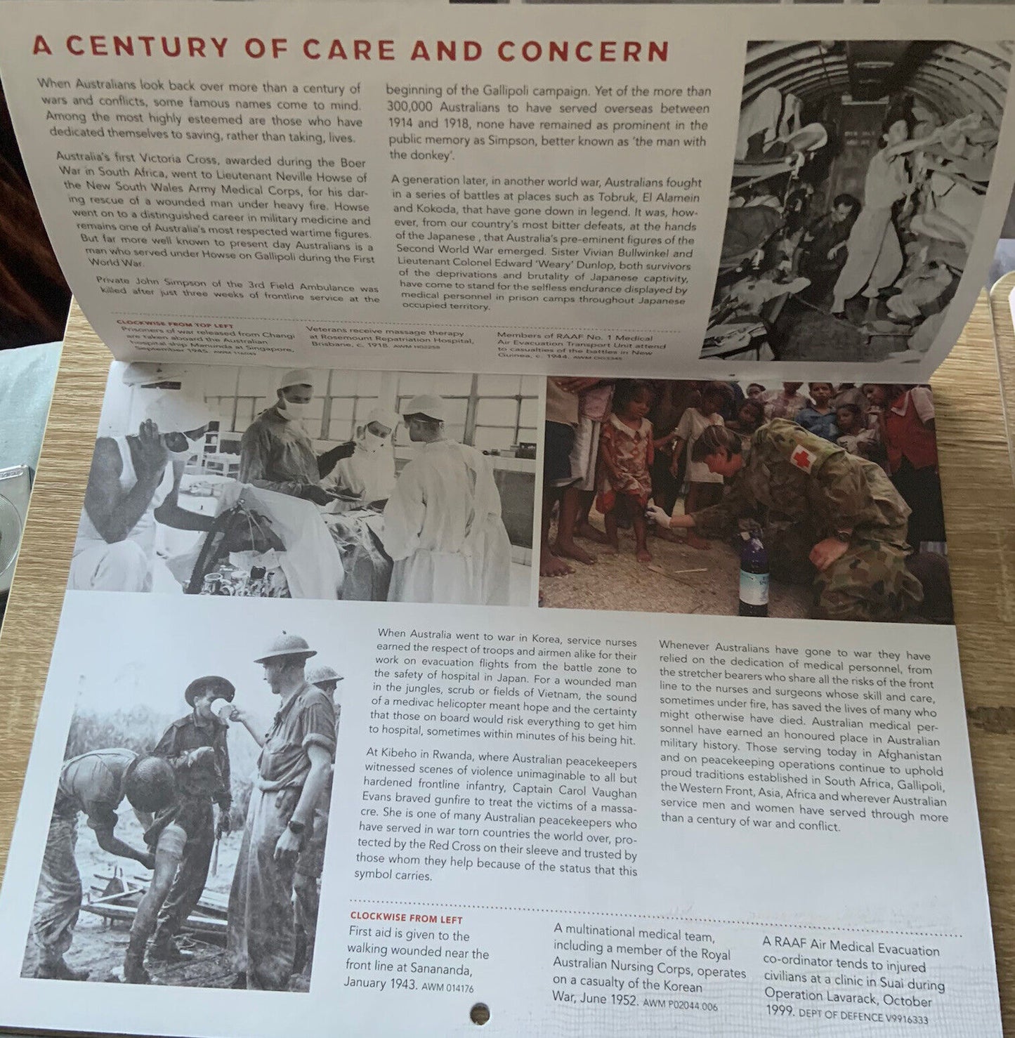 2013 ANZACS Wall Calendar A Century of Casualty Care Dept of Veteran Affairs NEW