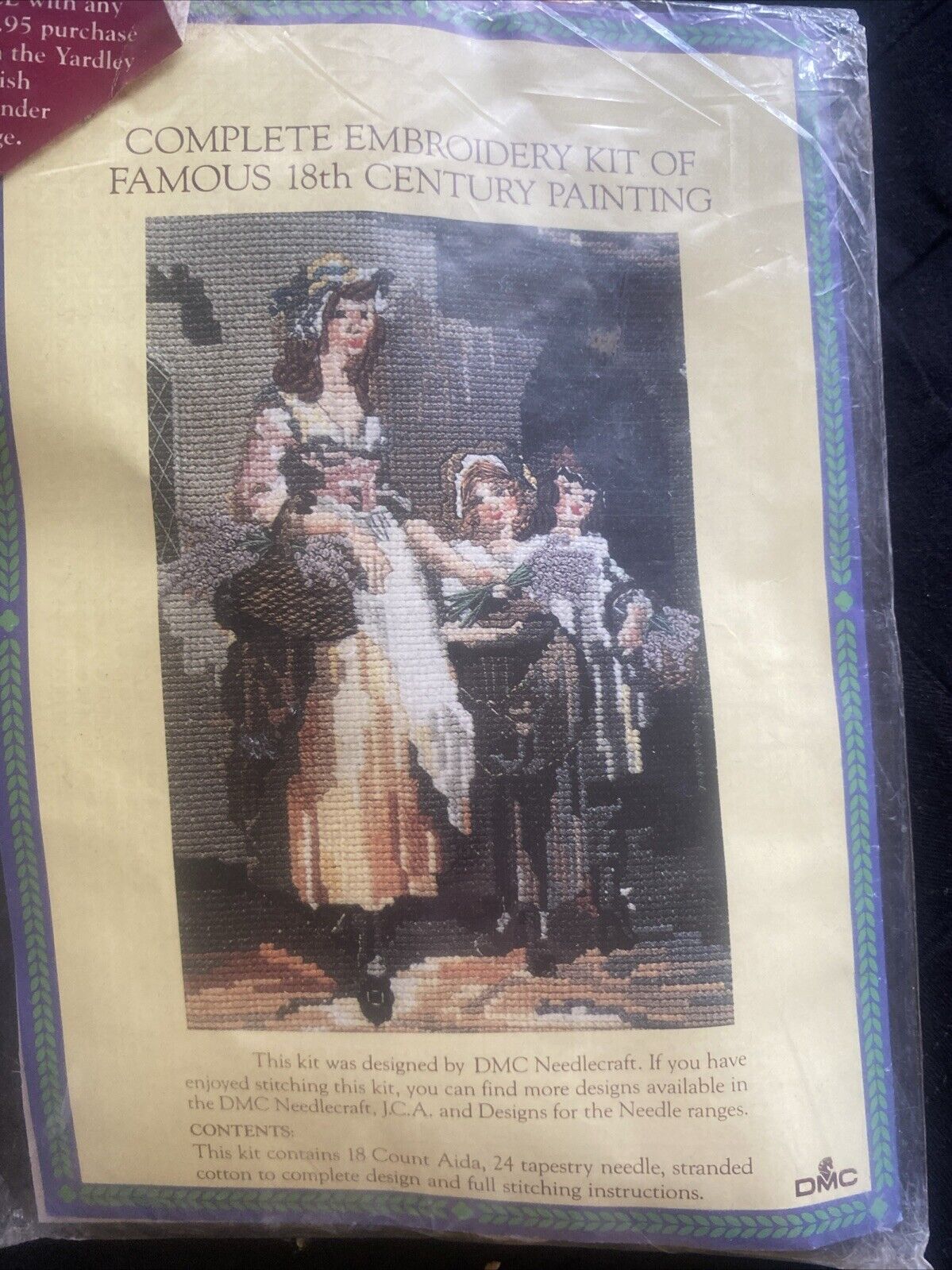 Complete Embroidery Kit of Famous 18th Century Painting DMC 21x18cm Cloth NEW
