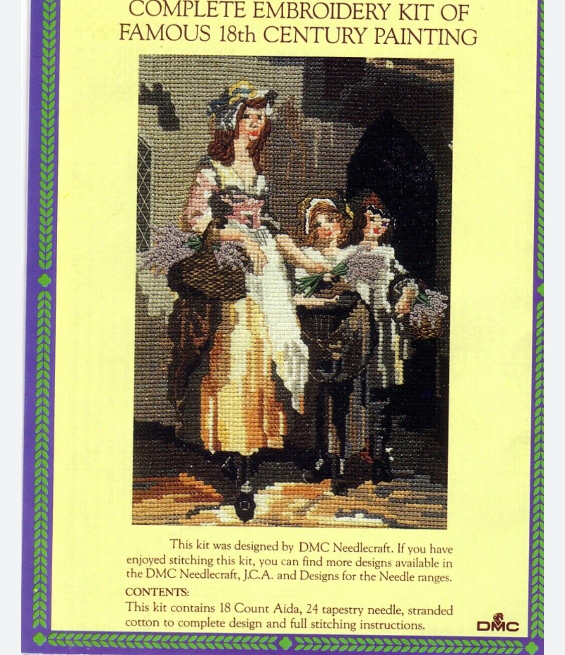 Complete Embroidery Kit of Famous 18th Century Painting DMC 21x18cm Cloth NEW