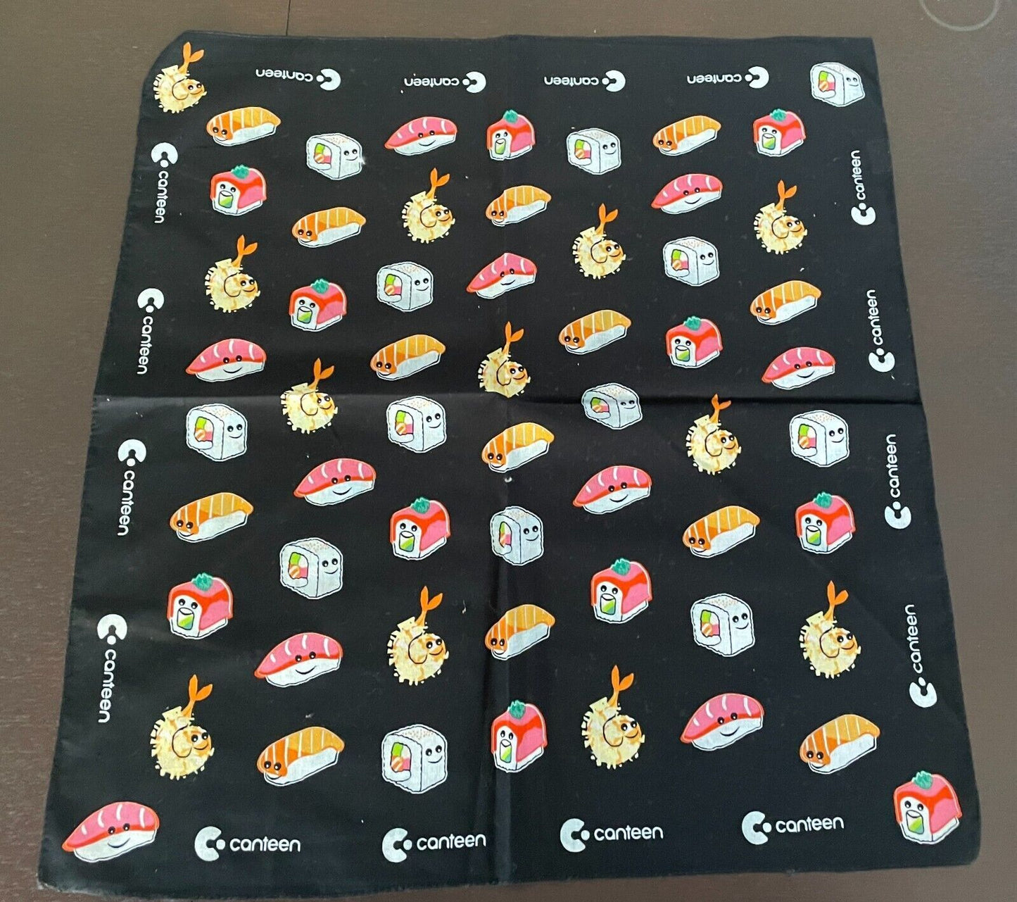 CANTEEN Bandana Cotton Black Colourful Sushi Print Head Neck Scarf 51 x 54cm NEW