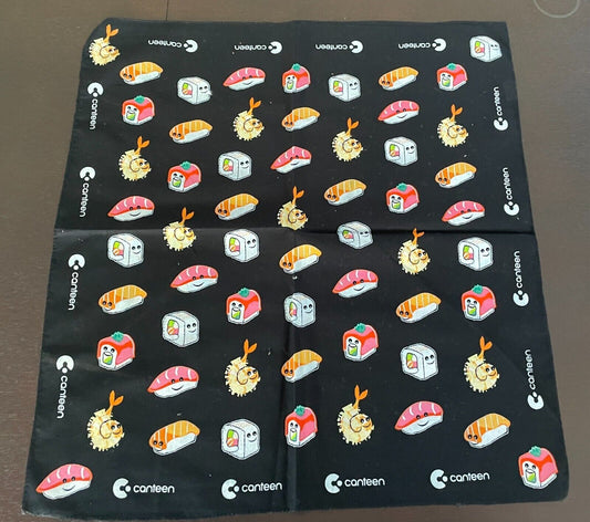 CANTEEN Bandana Cotton Black Colourful Sushi Print Head Neck Scarf 51 x 54cm NEW