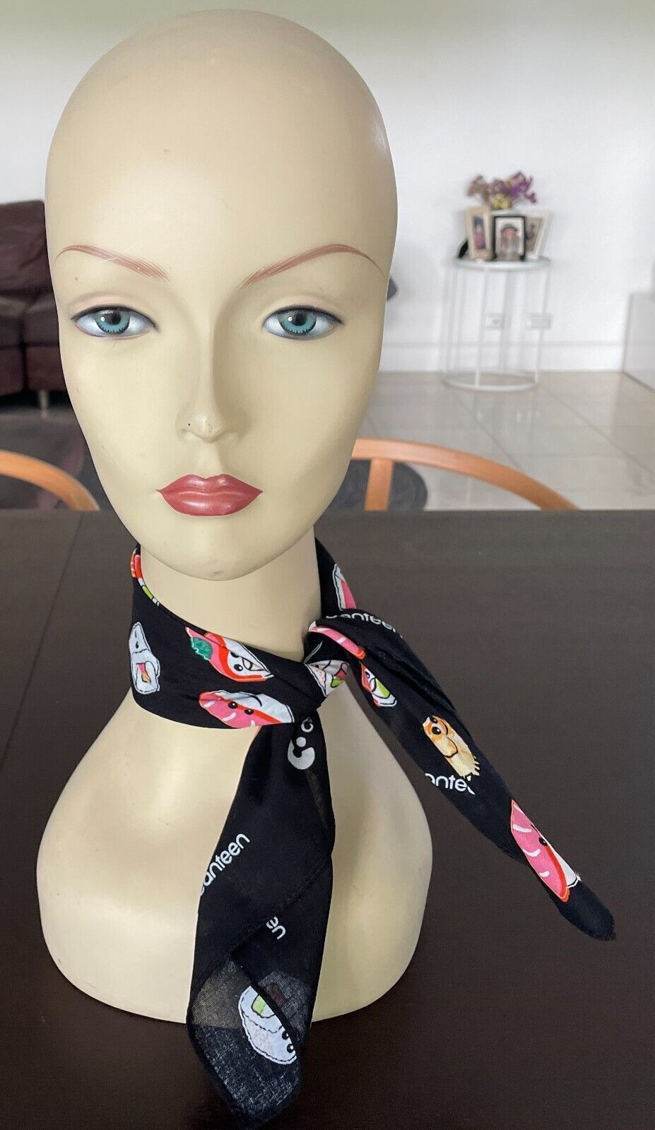 CANTEEN Bandana Cotton Black Colourful Sushi Print Head Neck Scarf 51 x 54cm NEW