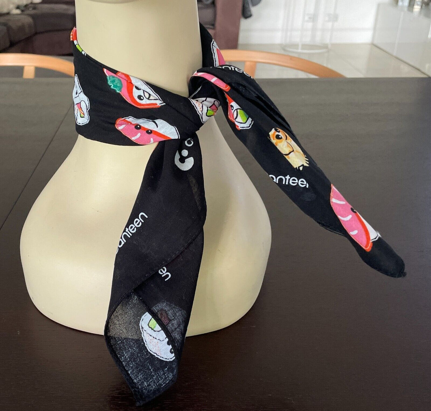 CANTEEN Bandana Cotton Black Colourful Sushi Print Head Neck Scarf 51 x 54cm NEW