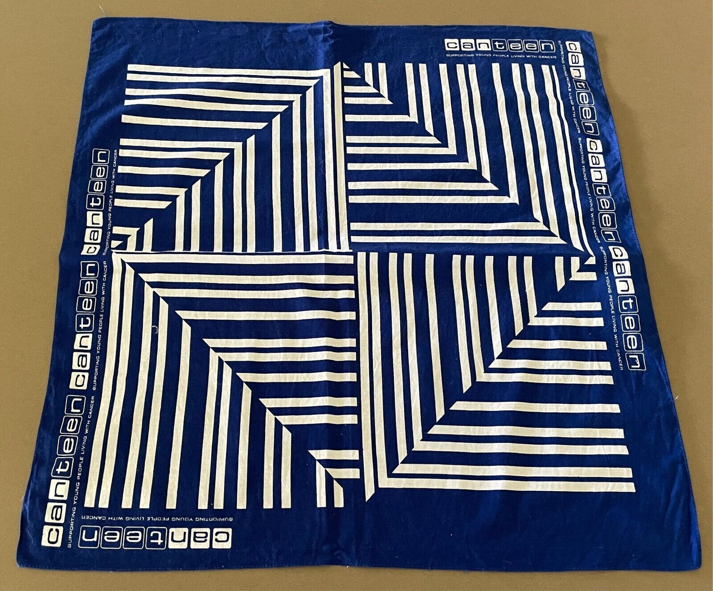 CANTEEN Bandana Cotton Blue & White Geo Stripe Print Neck Head Scarf 53cm x 55cm