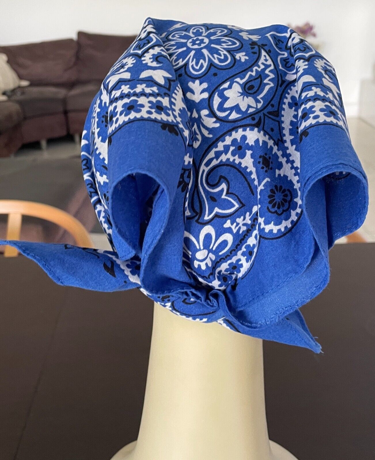 CANTEEN Bandana Cotton Blue White Black Print Neck Head Scarf 49 x 54cm NEW