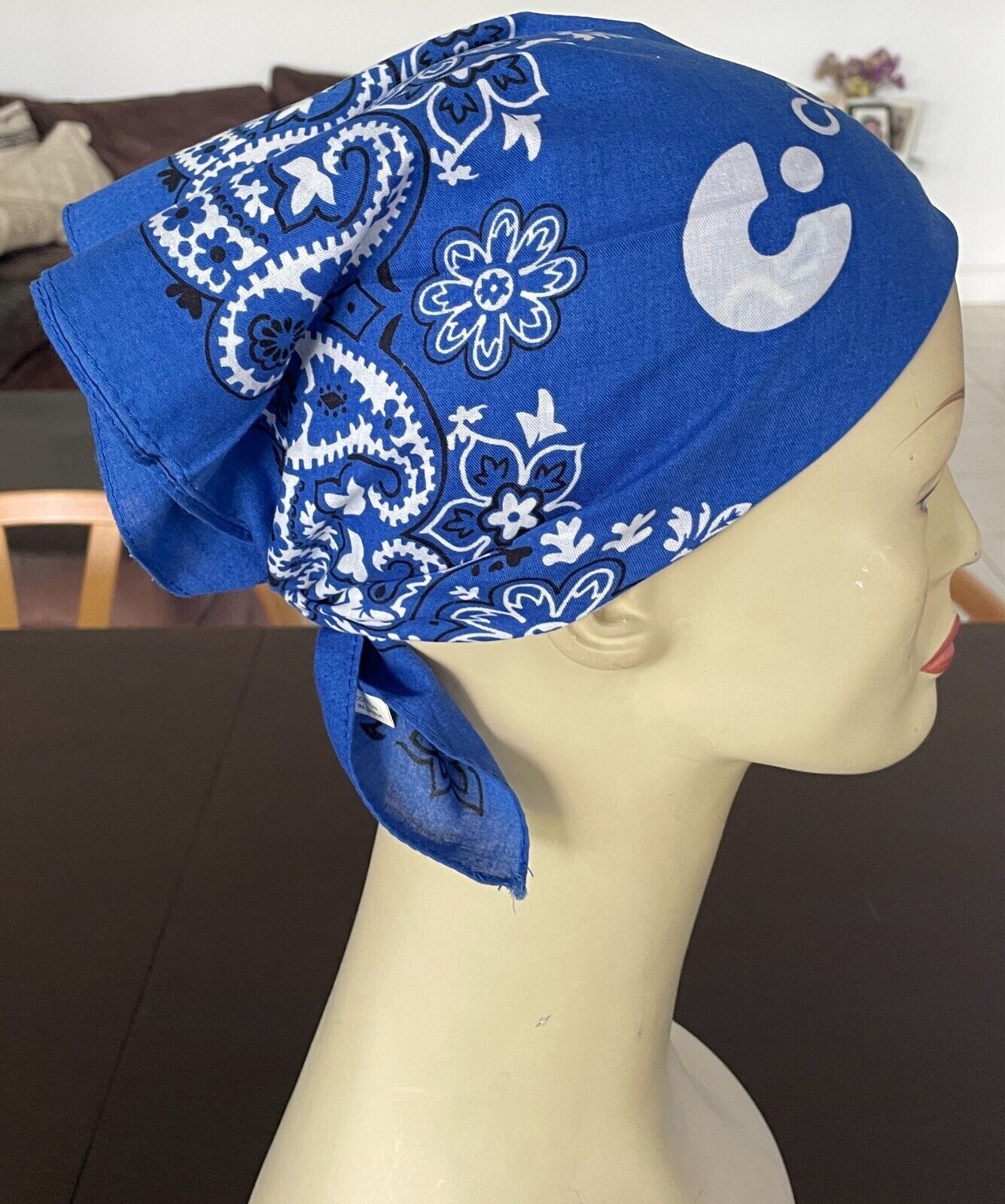 CANTEEN Bandana Cotton Blue White Black Print Neck Head Scarf 49 x 54cm NEW