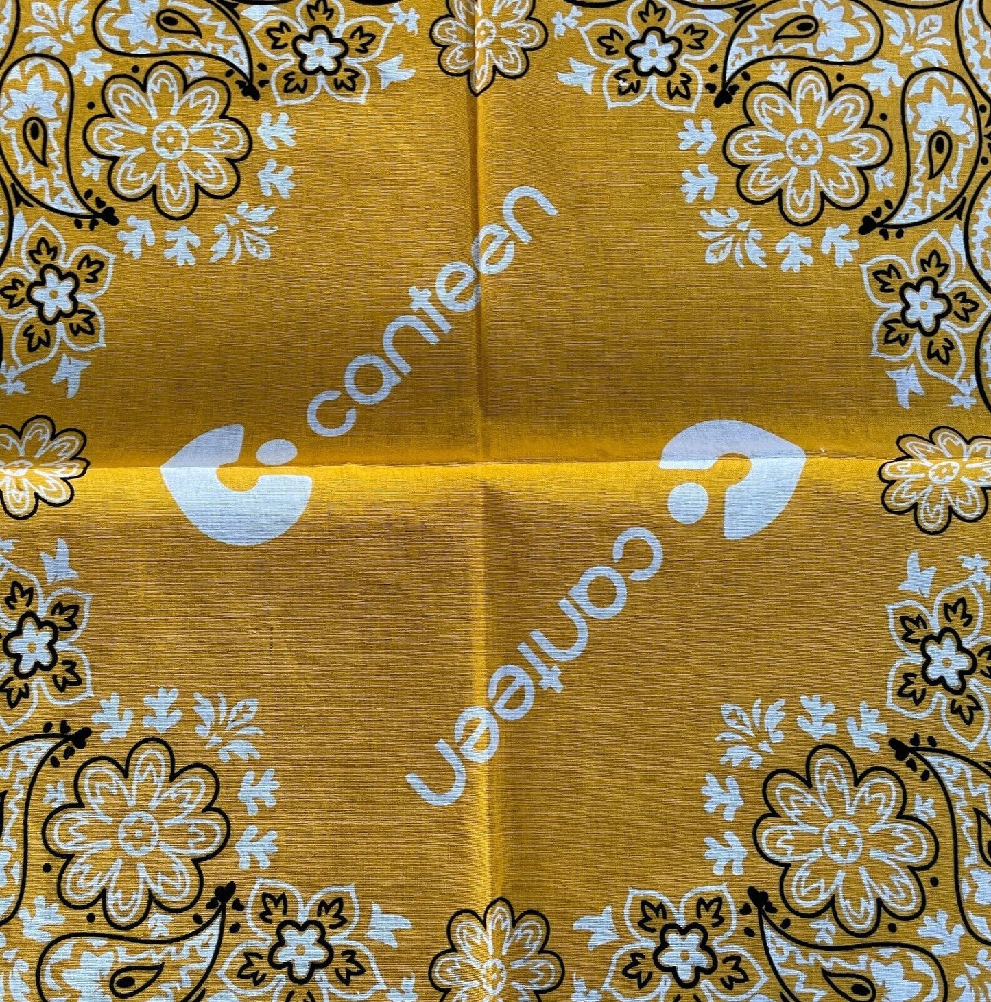 CANTEEN Bandana Cotton Yellow Black White Print Neck Head Scarf 51 x 54cm NEW