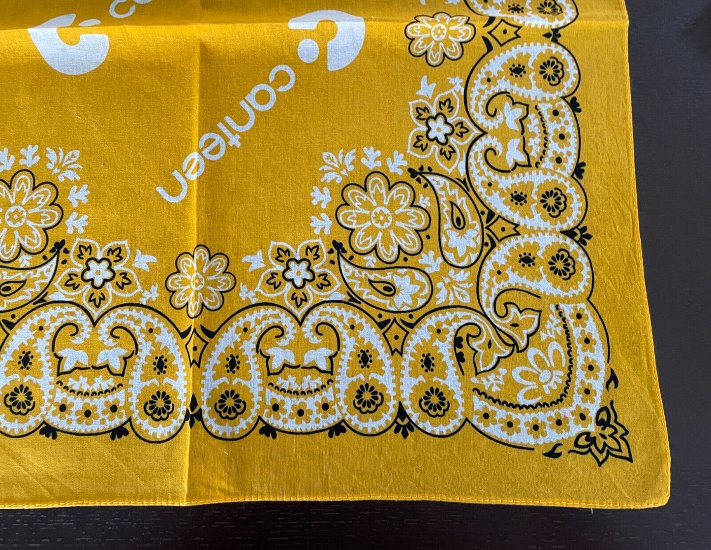 CANTEEN Bandana Cotton Yellow Black White Print Neck Head Scarf 51 x 54cm NEW