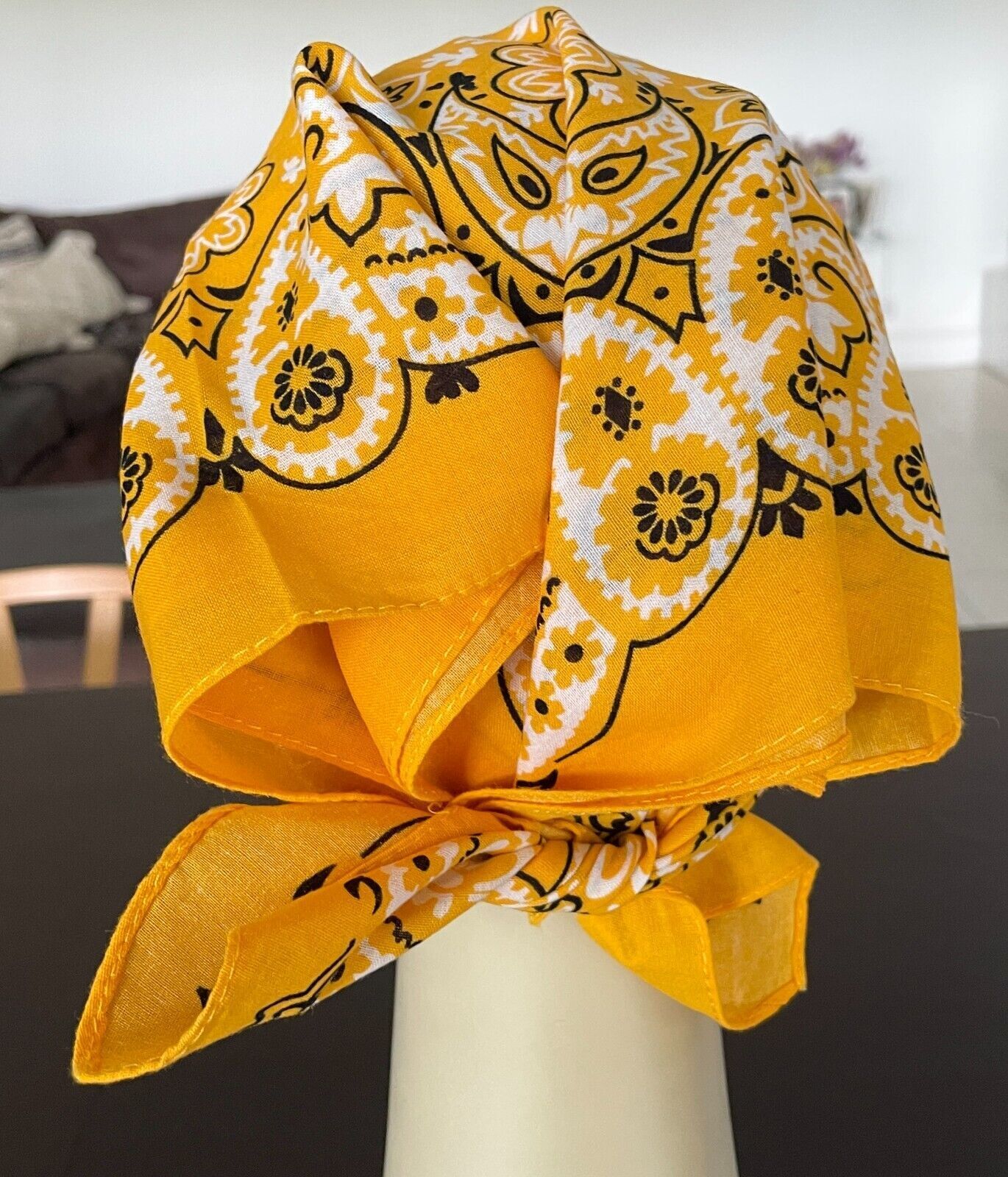 CANTEEN Bandana Cotton Yellow Black White Print Neck Head Scarf 51 x 54cm NEW