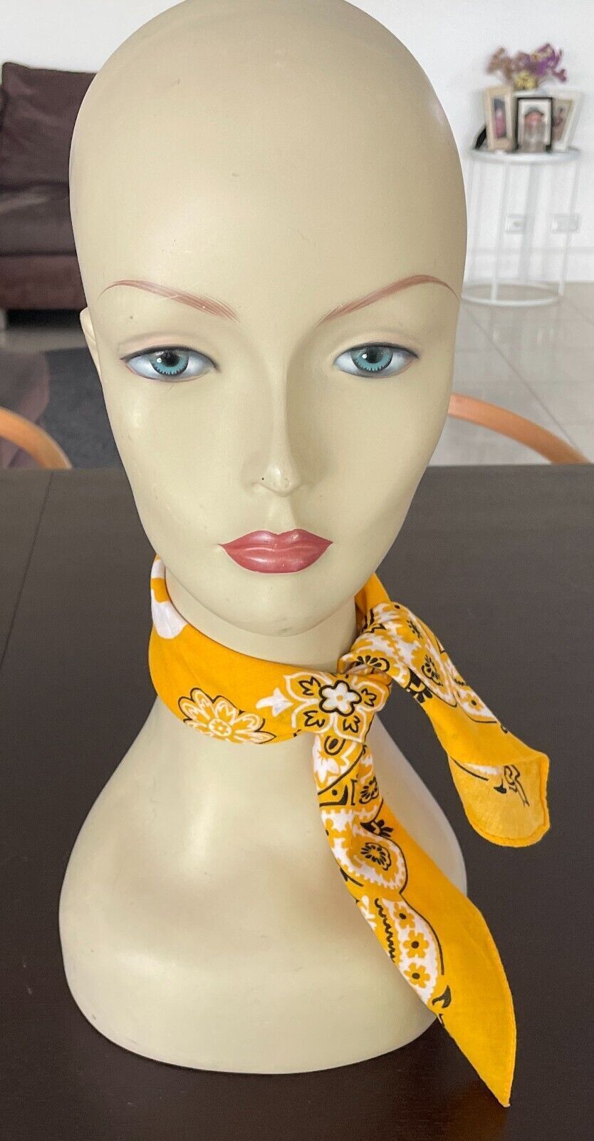CANTEEN Bandana Cotton Yellow Black White Print Neck Head Scarf 51 x 54cm NEW