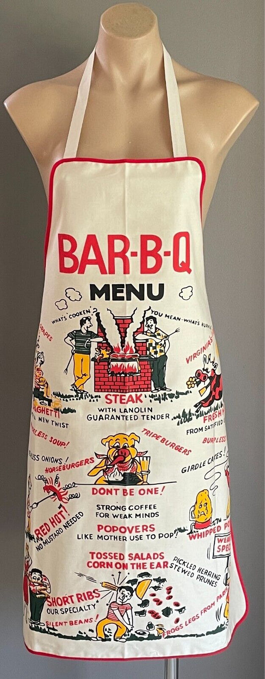 TANIWHA Apron Novelty Bar-B-Q Menu Design Cotton Fabric Multicoloured BBQ Unused
