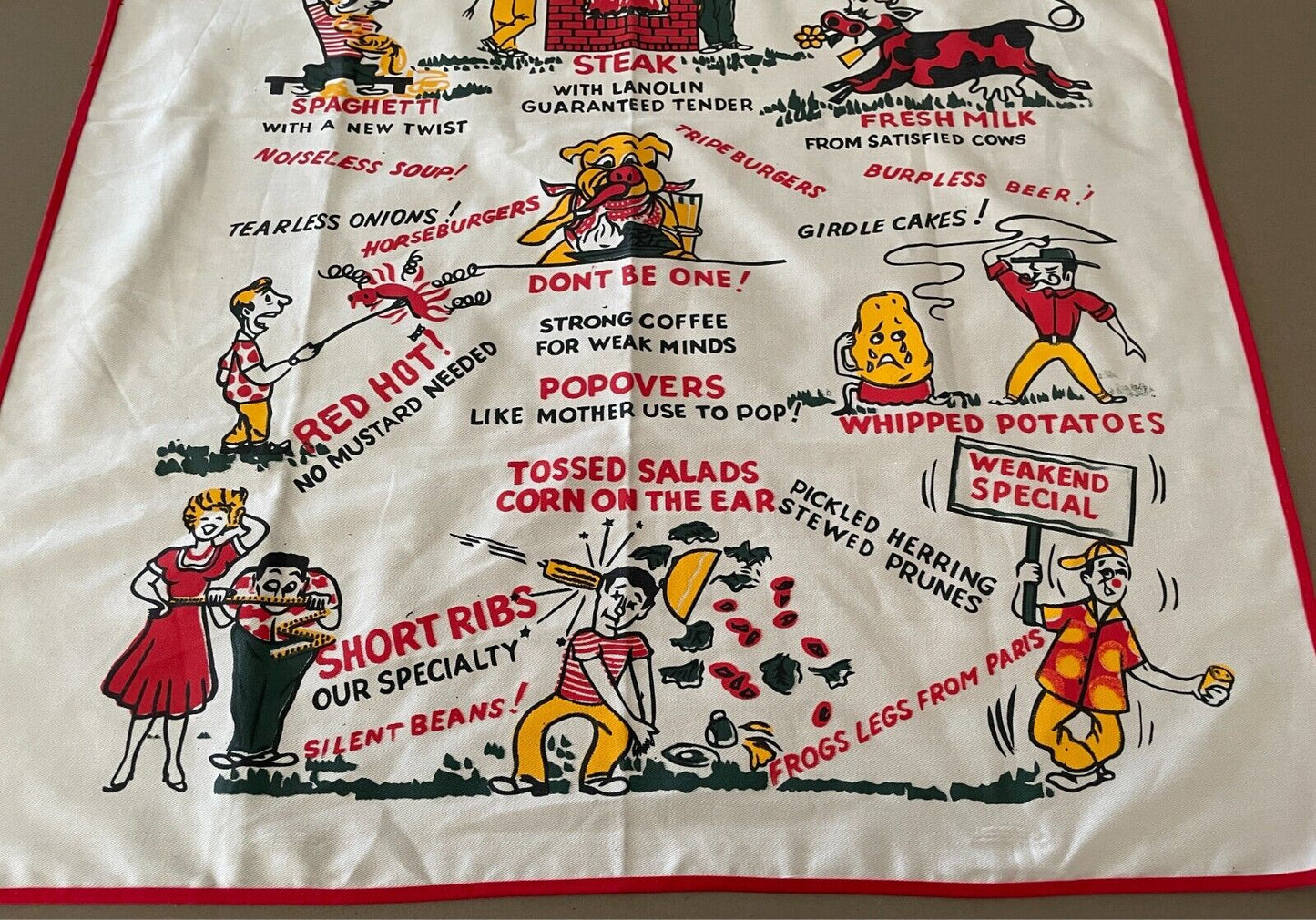 TANIWHA Apron Novelty Bar-B-Q Menu Design Cotton Fabric Multicoloured BBQ Unused