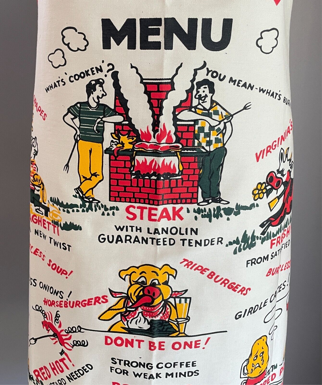 TANIWHA Apron Novelty Bar-B-Q Menu Design Cotton Fabric Multicoloured BBQ Unused