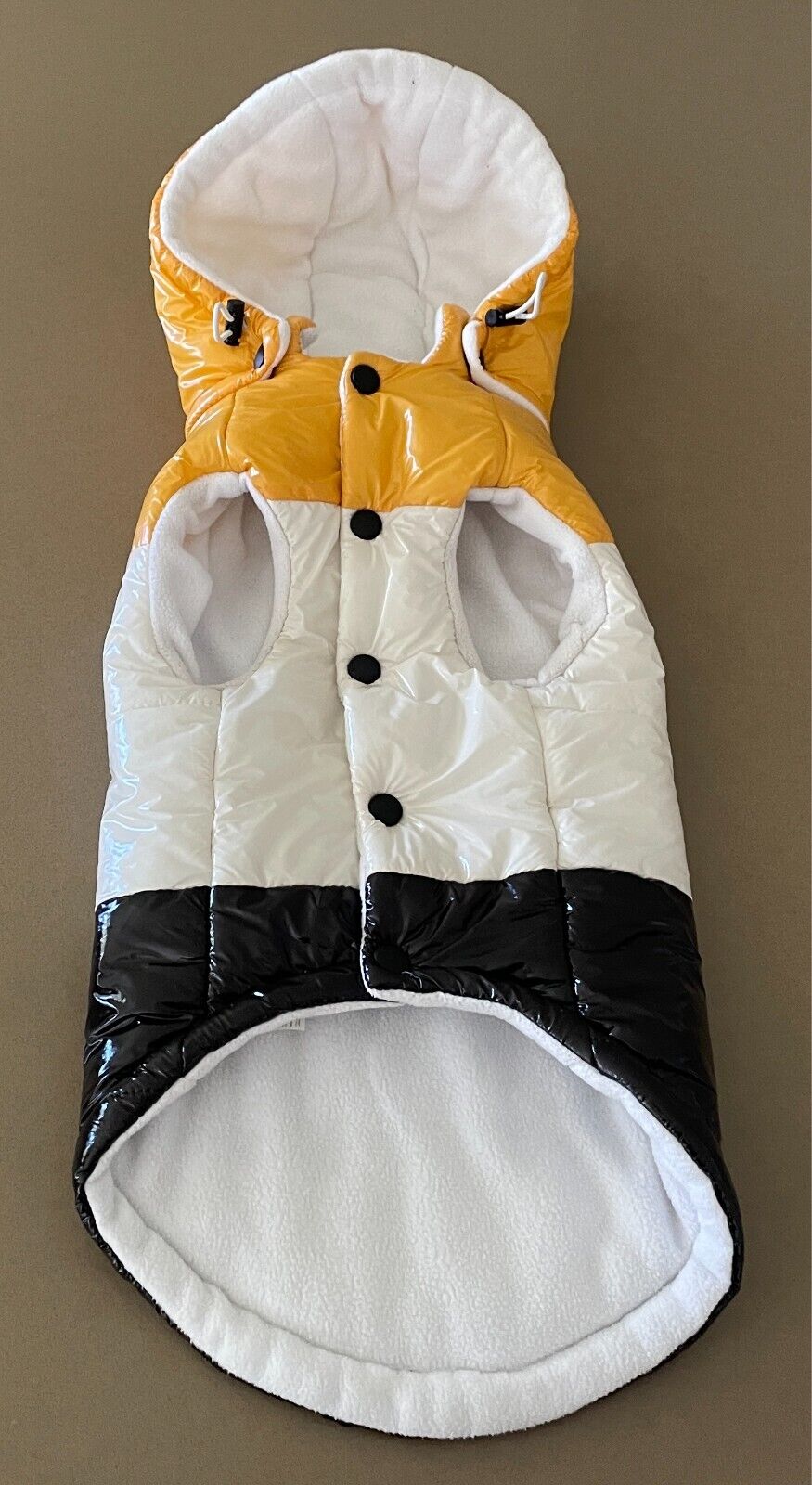 Dog Puffer Jacket Polar Fleece Lined Size Medium/Large Detachable Hoody Stripes