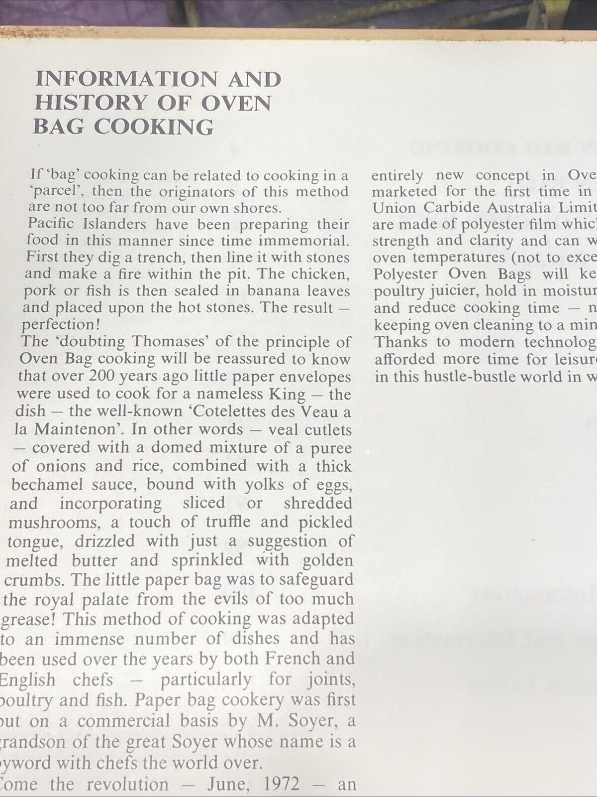 The OVEN BAG Cookbook Glad Products Spiral Bound HC 1973 Recipes
