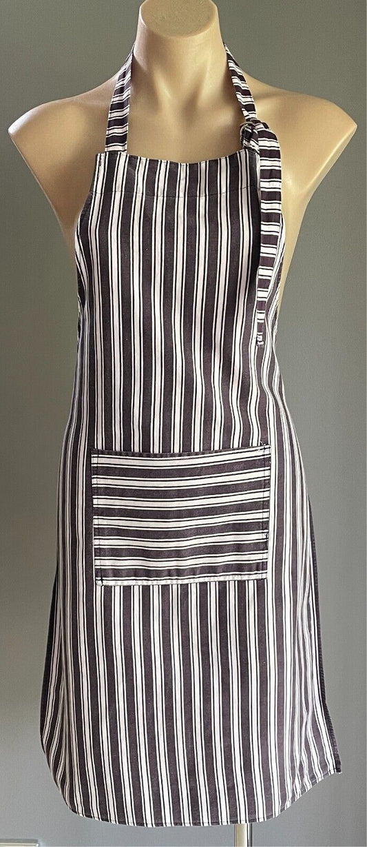 APRON Aubergine & White Stripe Print Bib Style Unisex OSFA