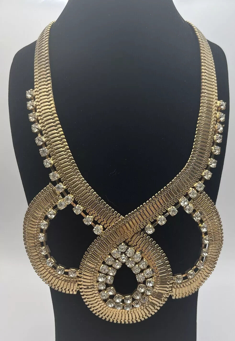 Women's Fashion Statement Long Chunky Gold Toned With Clear Rhinestone Accents