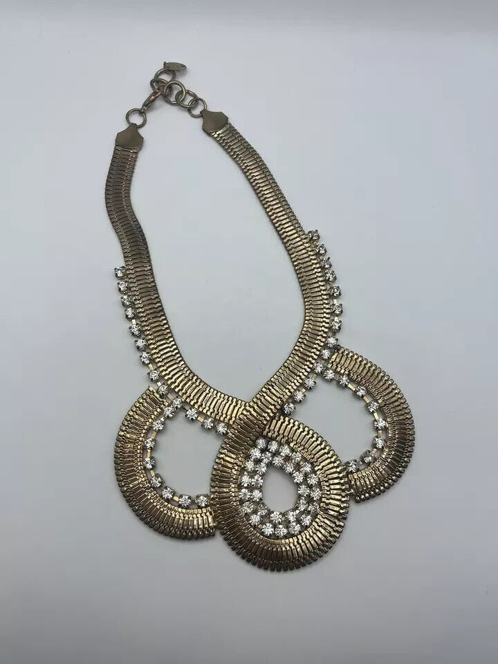 Women's Fashion Statement Long Chunky Gold Toned With Clear Rhinestone Accents
