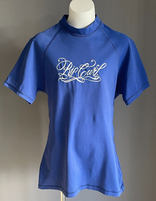 RIP CURL Rash Blue Swim Vest Top Logo Short Sleeve Tween Boy Size 12 Rashie NEW