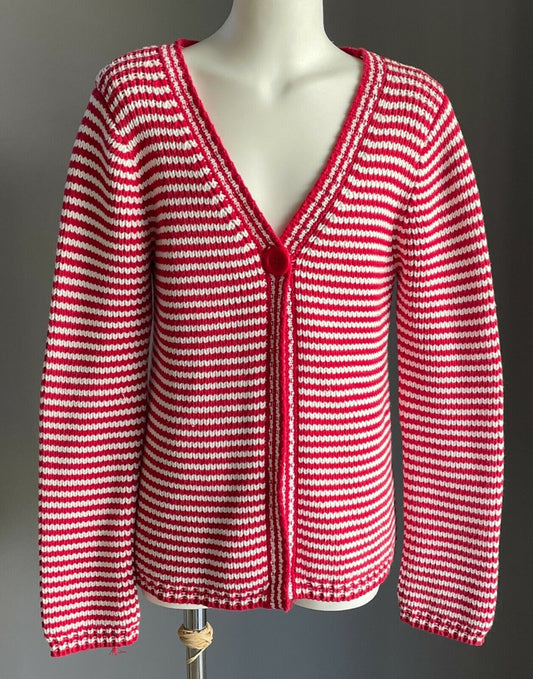 SEED Cardigan Red & White Chunky Cotton Knit Long Sleeve Girls Size 9 - 10