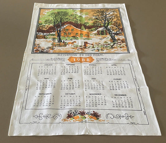 Vintage New 1988 Calendar Tea Towel RETURNING TO THE FARM Australian Print